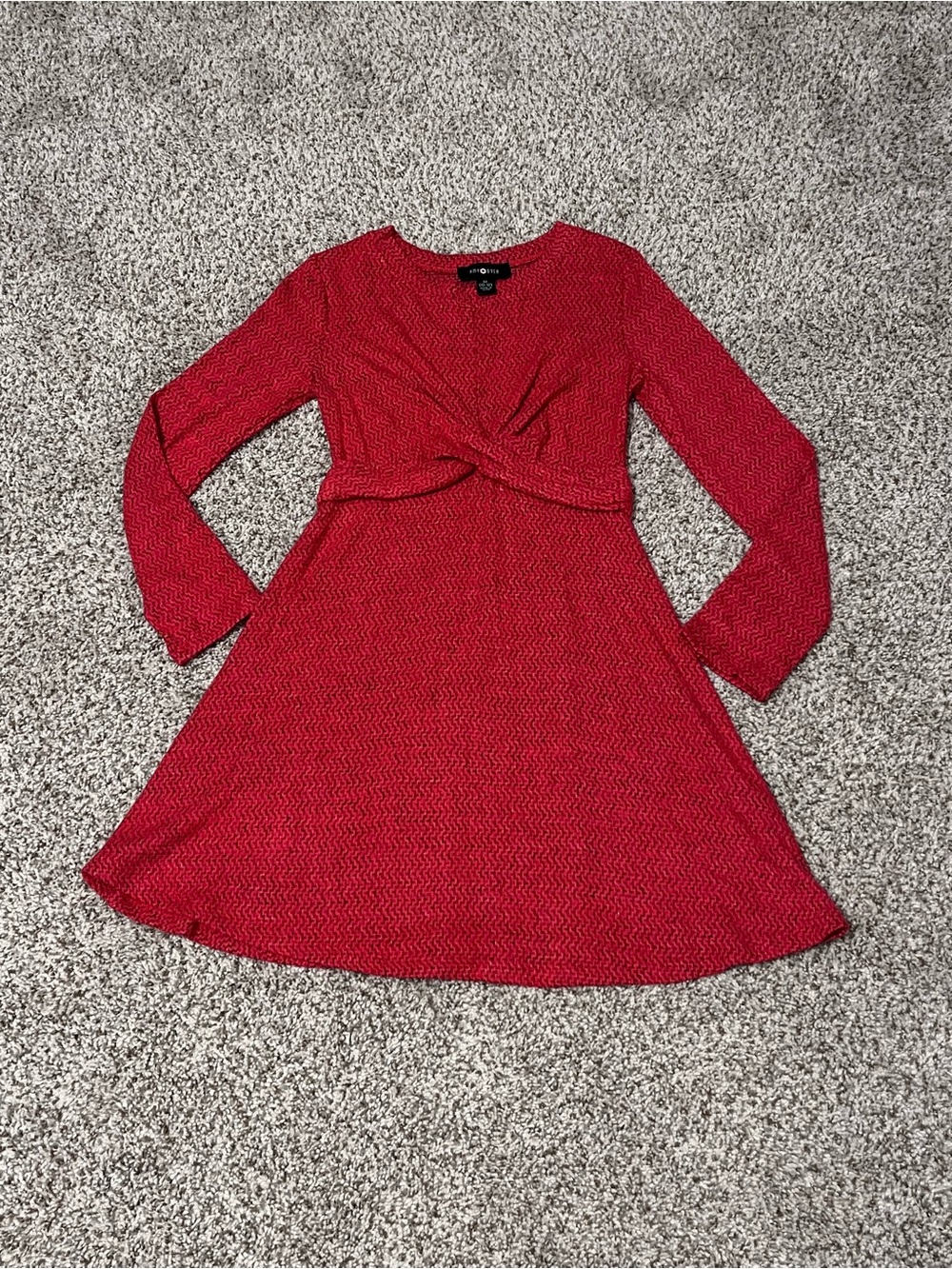 Amy Byer Red Twist-Front Long Sleeve A-Line Dress